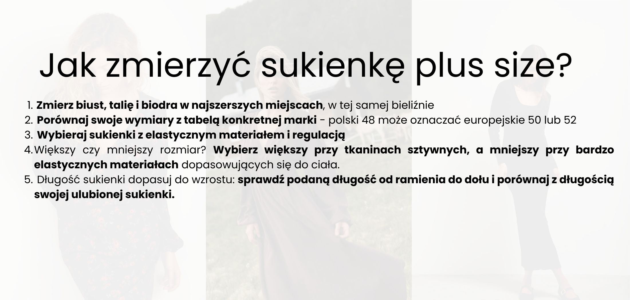 Zmierz biust, talię i biodra w najszerszych miejscach, w tej samej bieliźnie Jak mierzyć sukienki?
